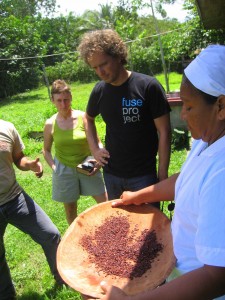 Yves BÃ©har meets with indigenous women who run an organic chocolate cooperative in Costa Rica. Photo: Serge Beaulieu