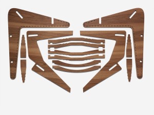 The chair design highlights the beauty of Bolivian wood, while also yielding three chairs per sheet of plywood, with a minimal amount of waste. Photo: Jay Zukerkorn
