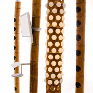 Ezri Tarazi's installation of bamboo totems moves the dense landscape of Chinaâ€™s bamboo forests indoors, creating a domestic forest that supports a range of living arrangements. Photo: Udi Dagan
